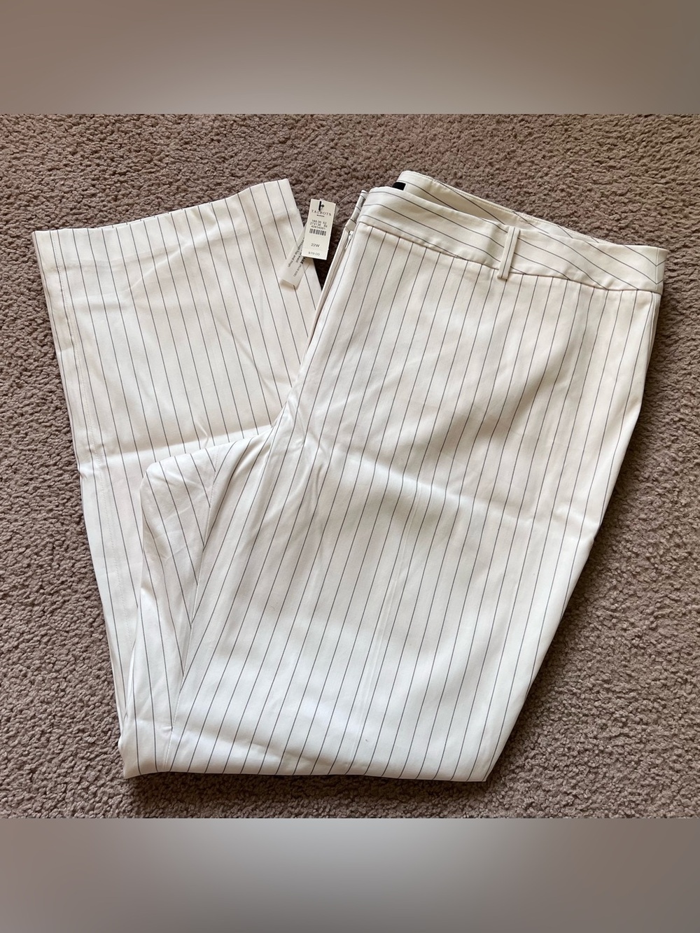 Talbots Woman Heritage Pinstripe Trousers Dress Pant Ivory Black Plus Sz 22W NWT